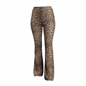 Leopard Print Bell Bottom Pants High Waist Stretch XS Extra Small